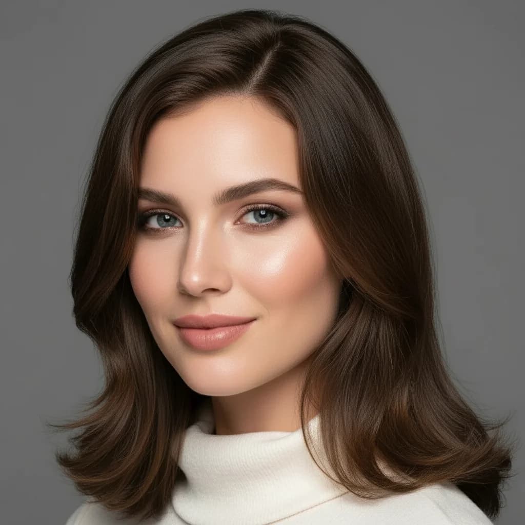 Long layered hairstyle reference for a diamond-faced woman