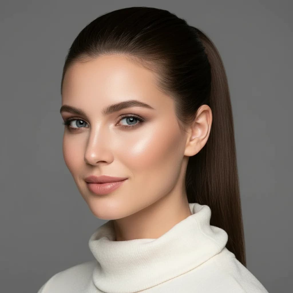 Sleek ponytail wedding hairstyle reference for thin hair
