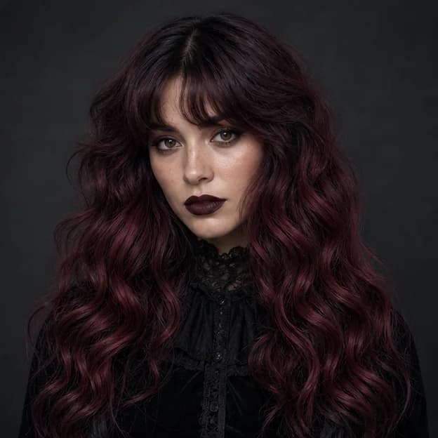 Burgundy Mermaid Waves gothic hairstyle