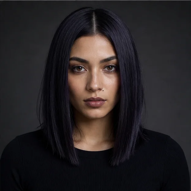 Violet-Black Sleek Lob gothic hairstyle